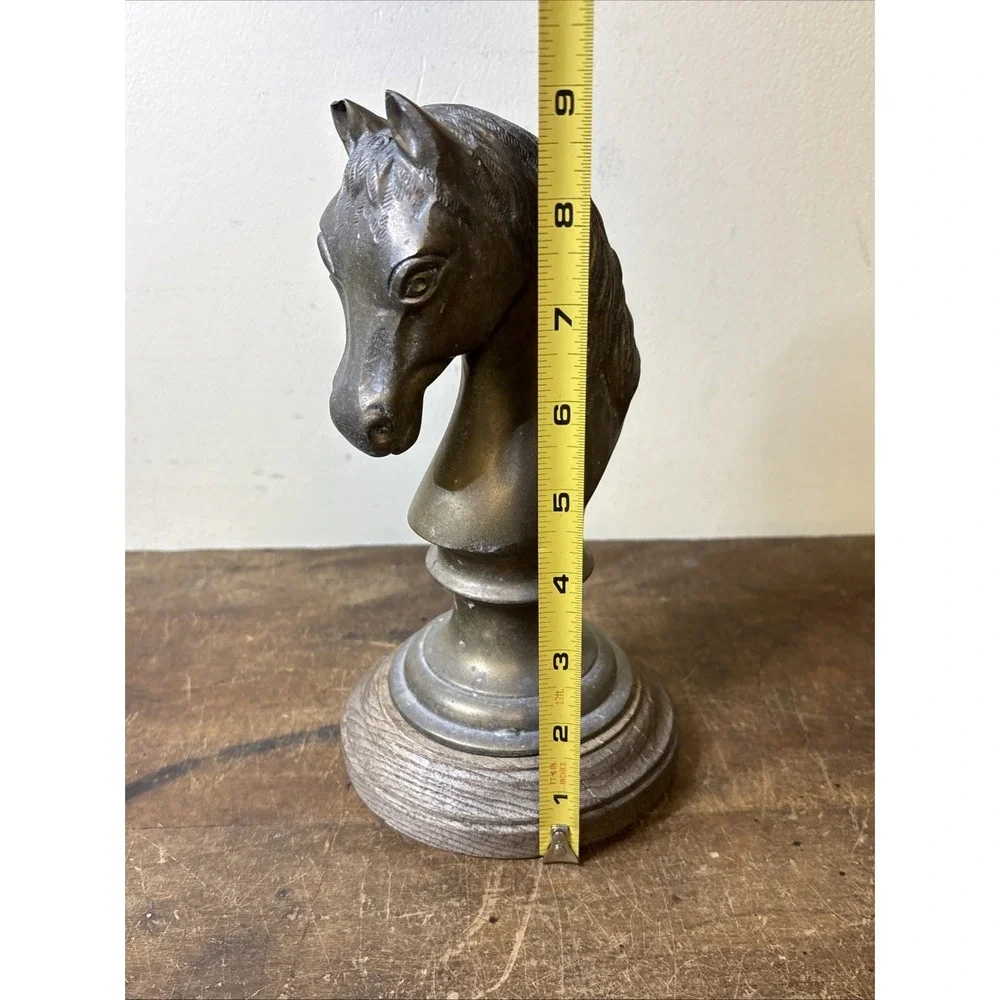 Brass Horse Head Figurine Bust Sculpture Display on Wood Base - AS IS